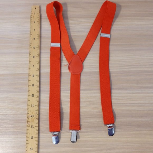 Suspender Boy Orange Neon Clip On Y Back Adjustable Strap Solid Stretch Elastic - Picture 5 of 7